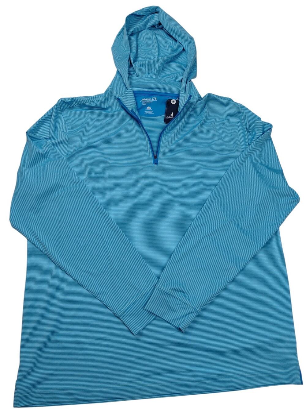 johnnie-O Hybrid Performance 1/4 Zip Hoodie Majorca/Tarpon Size L Stretch Mens
